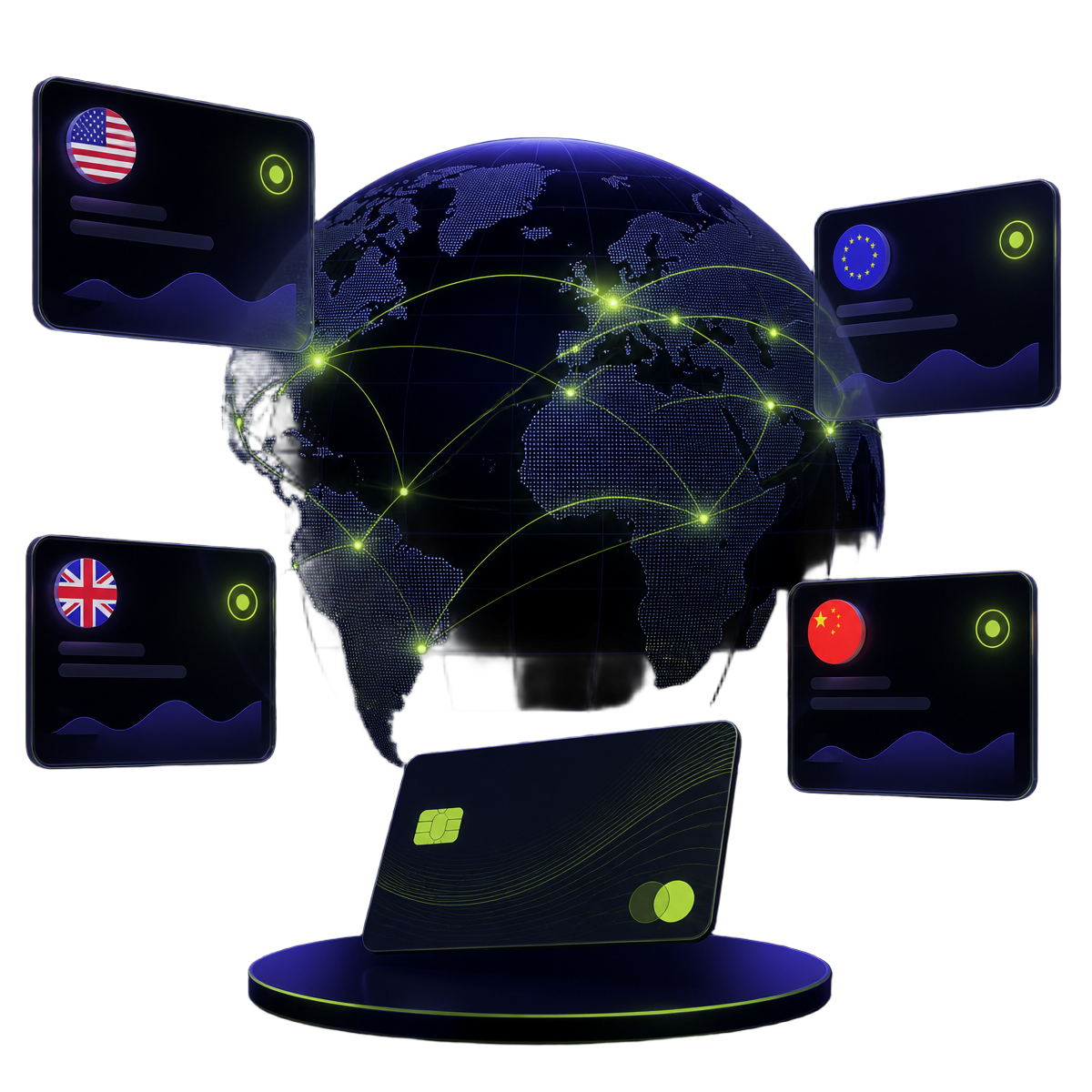 Global multi-currency payment network with connected accounts and corporate card